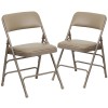 2 Pack Curved Triple Braced & Double Hinged Beige Vinyl Metal Folding Chair
