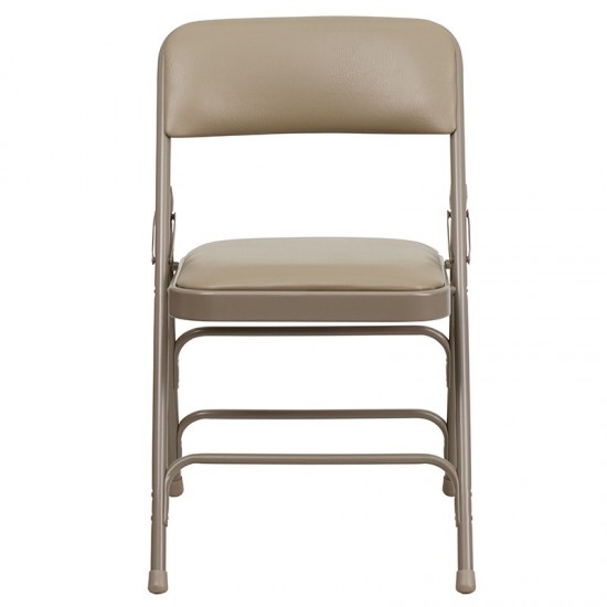 2 Pack Curved Triple Braced & Double Hinged Beige Vinyl Metal Folding Chair