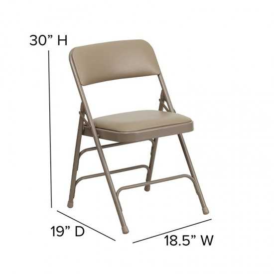 2 Pack Curved Triple Braced & Double Hinged Beige Vinyl Metal Folding Chair