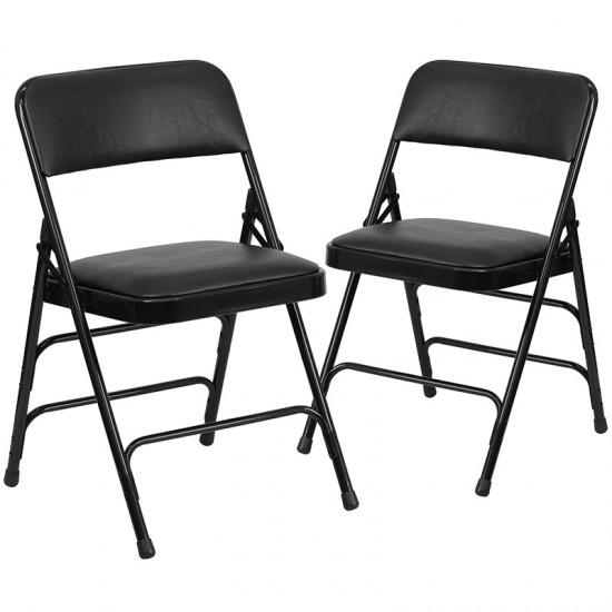 Metal Folding Chairs with Padded Seats | Set of 2 Black Metal Folding Chairs