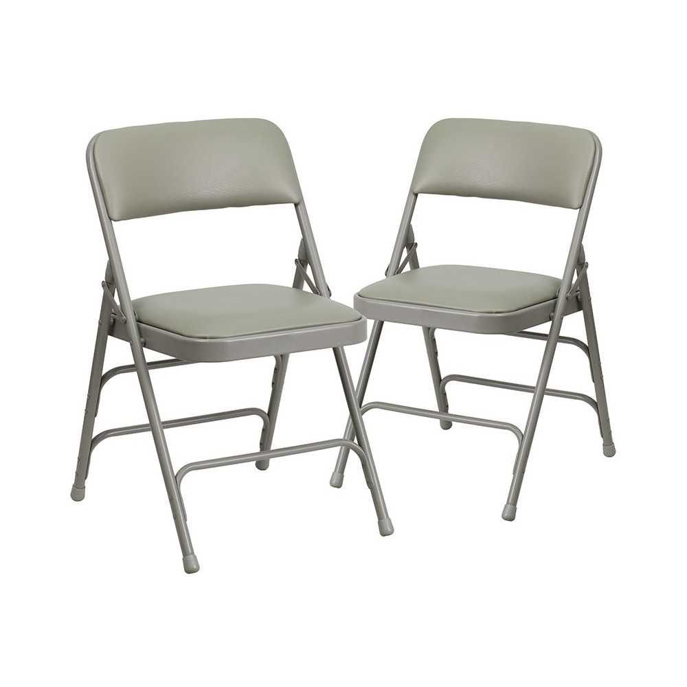 2 Pack Curved Triple Braced & Double Hinged Gray Vinyl Metal Folding Chair