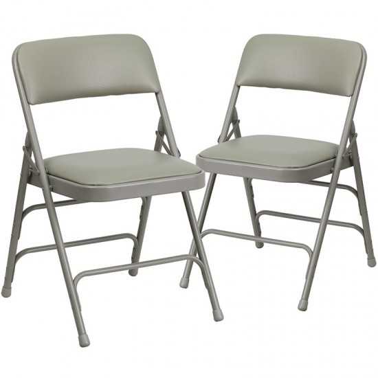 2 Pack Curved Triple Braced & Double Hinged Gray Vinyl Metal Folding Chair