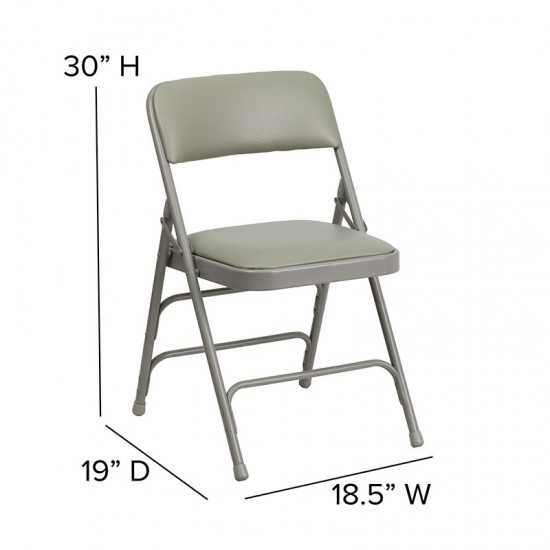 2 Pack Curved Triple Braced & Double Hinged Gray Vinyl Metal Folding Chair