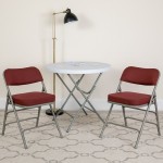 2 Pack Premium Curved Triple Braced & Double Hinged Burgundy Fabric Metal Folding Chair