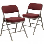 2 Pack Premium Curved Triple Braced & Double Hinged Burgundy Fabric Metal Folding Chair