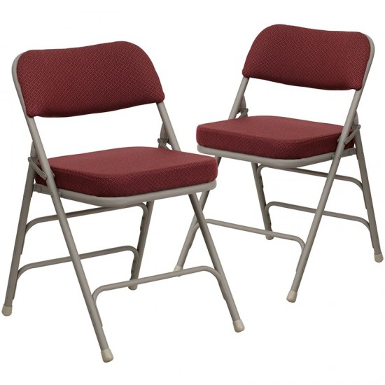 2 Pack Premium Curved Triple Braced & Double Hinged Burgundy Fabric Metal Folding Chair