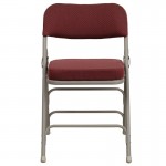 2 Pack Premium Curved Triple Braced & Double Hinged Burgundy Fabric Metal Folding Chair