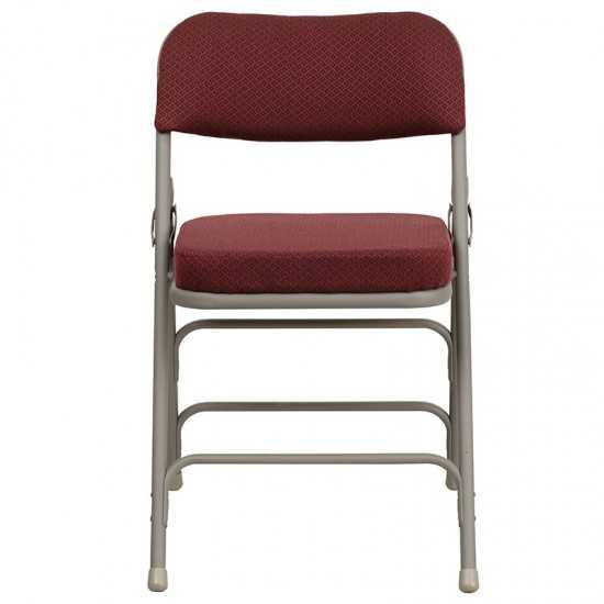 2 Pack Premium Curved Triple Braced & Double Hinged Burgundy Fabric Metal Folding Chair