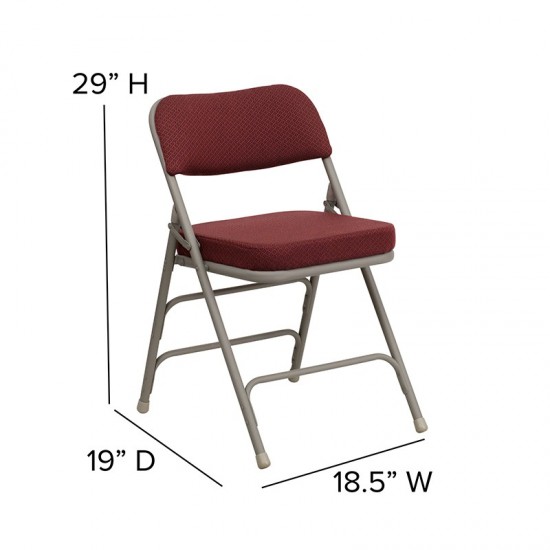 2 Pack Premium Curved Triple Braced & Double Hinged Burgundy Fabric Metal Folding Chair