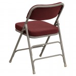 2 Pack Premium Curved Triple Braced & Double Hinged Burgundy Fabric Metal Folding Chair