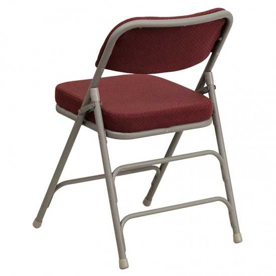 2 Pack Premium Curved Triple Braced & Double Hinged Burgundy Fabric Metal Folding Chair