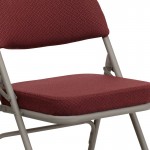 2 Pack Premium Curved Triple Braced & Double Hinged Burgundy Fabric Metal Folding Chair