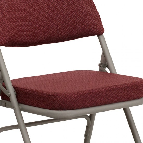 2 Pack Premium Curved Triple Braced & Double Hinged Burgundy Fabric Metal Folding Chair