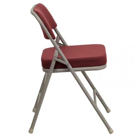 2 Pack Premium Curved Triple Braced & Double Hinged Burgundy Fabric Metal Folding Chair