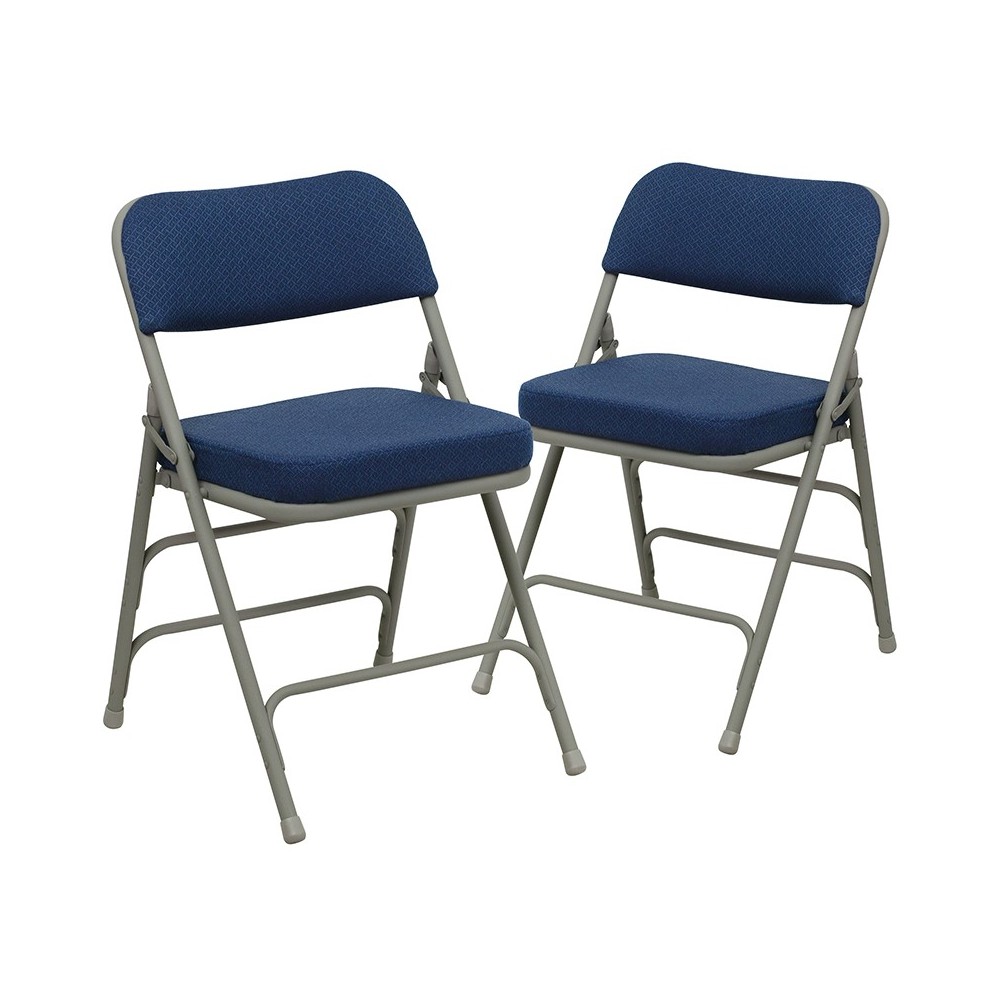 2 Pack Premium Curved Triple Braced & Double Hinged Navy Fabric Metal Folding Chair