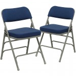 2 Pack Premium Curved Triple Braced & Double Hinged Navy Fabric Metal Folding Chair