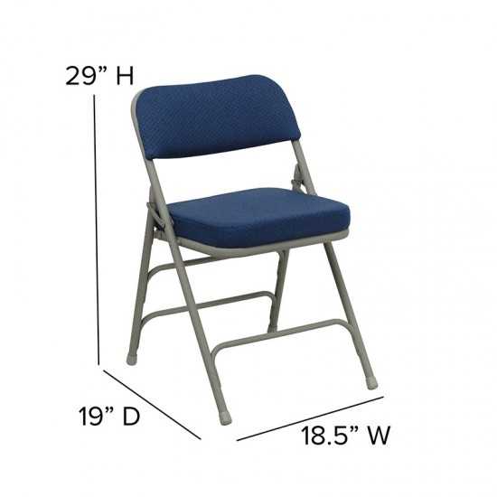 2 Pack Premium Curved Triple Braced & Double Hinged Navy Fabric Metal Folding Chair