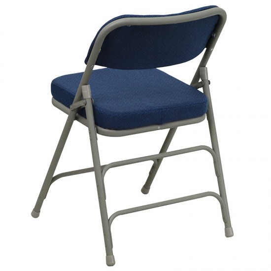 2 Pack Premium Curved Triple Braced & Double Hinged Navy Fabric Metal Folding Chair