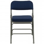 2 Pack Premium Curved Triple Braced & Double Hinged Navy Fabric Metal Folding Chair