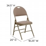 2 Pack Ultra-Premium Triple Braced Beige Fabric Metal Folding Chair with Easy-Carry Handle