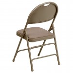 2 Pack Ultra-Premium Triple Braced Beige Fabric Metal Folding Chair with Easy-Carry Handle