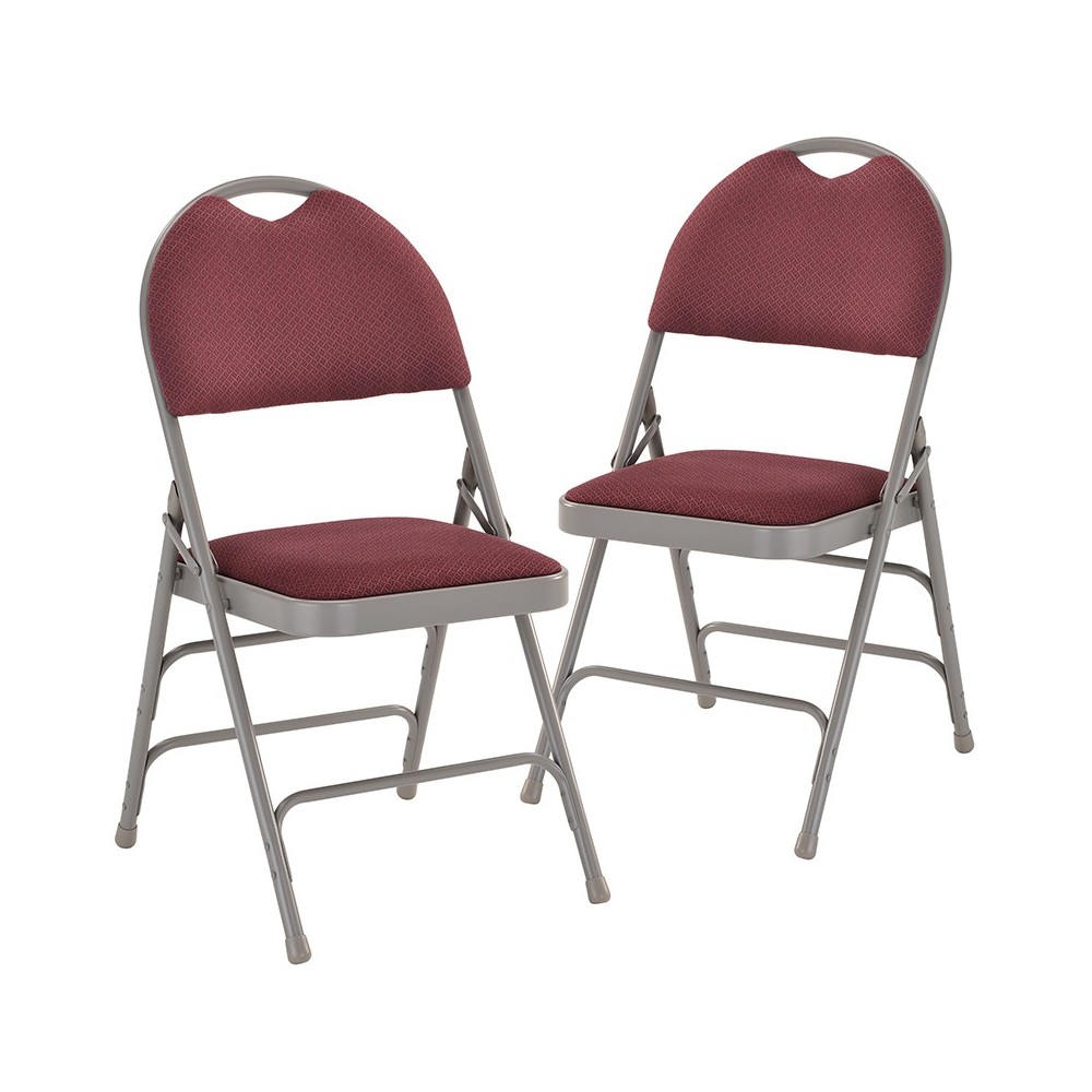 2 Pack Ultra-Premium Triple Braced Burgundy Fabric Metal Folding Chair with Easy-Carry Handle