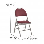 2 Pack Ultra-Premium Triple Braced Burgundy Fabric Metal Folding Chair with Easy-Carry Handle