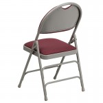 2 Pack Ultra-Premium Triple Braced Burgundy Fabric Metal Folding Chair with Easy-Carry Handle