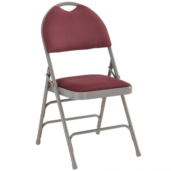 2 Pack Ultra-Premium Triple Braced Burgundy Fabric Metal Folding Chair with Easy-Carry Handle