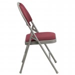 2 Pack Ultra-Premium Triple Braced Burgundy Fabric Metal Folding Chair with Easy-Carry Handle