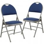 2 Pack Ultra-Premium Triple Braced Navy Fabric Metal Folding Chair with Easy-Carry Handle