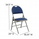 2 Pack Ultra-Premium Triple Braced Navy Fabric Metal Folding Chair with Easy-Carry Handle