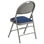 2 Pack Ultra-Premium Triple Braced Navy Fabric Metal Folding Chair with Easy-Carry Handle