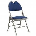 2 Pack Ultra-Premium Triple Braced Navy Fabric Metal Folding Chair with Easy-Carry Handle