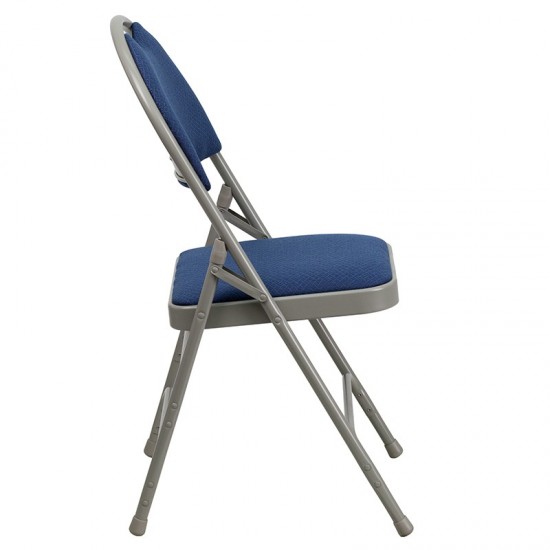 2 Pack Ultra-Premium Triple Braced Navy Fabric Metal Folding Chair with Easy-Carry Handle