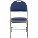 2 Pack Ultra-Premium Triple Braced Navy Fabric Metal Folding Chair with Easy-Carry Handle