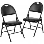 2 Pack Ultra-Premium Triple Braced Black Vinyl Metal Folding Chair with Easy-Carry Handle