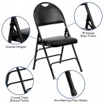 2 Pack Ultra-Premium Triple Braced Black Vinyl Metal Folding Chair with Easy-Carry Handle