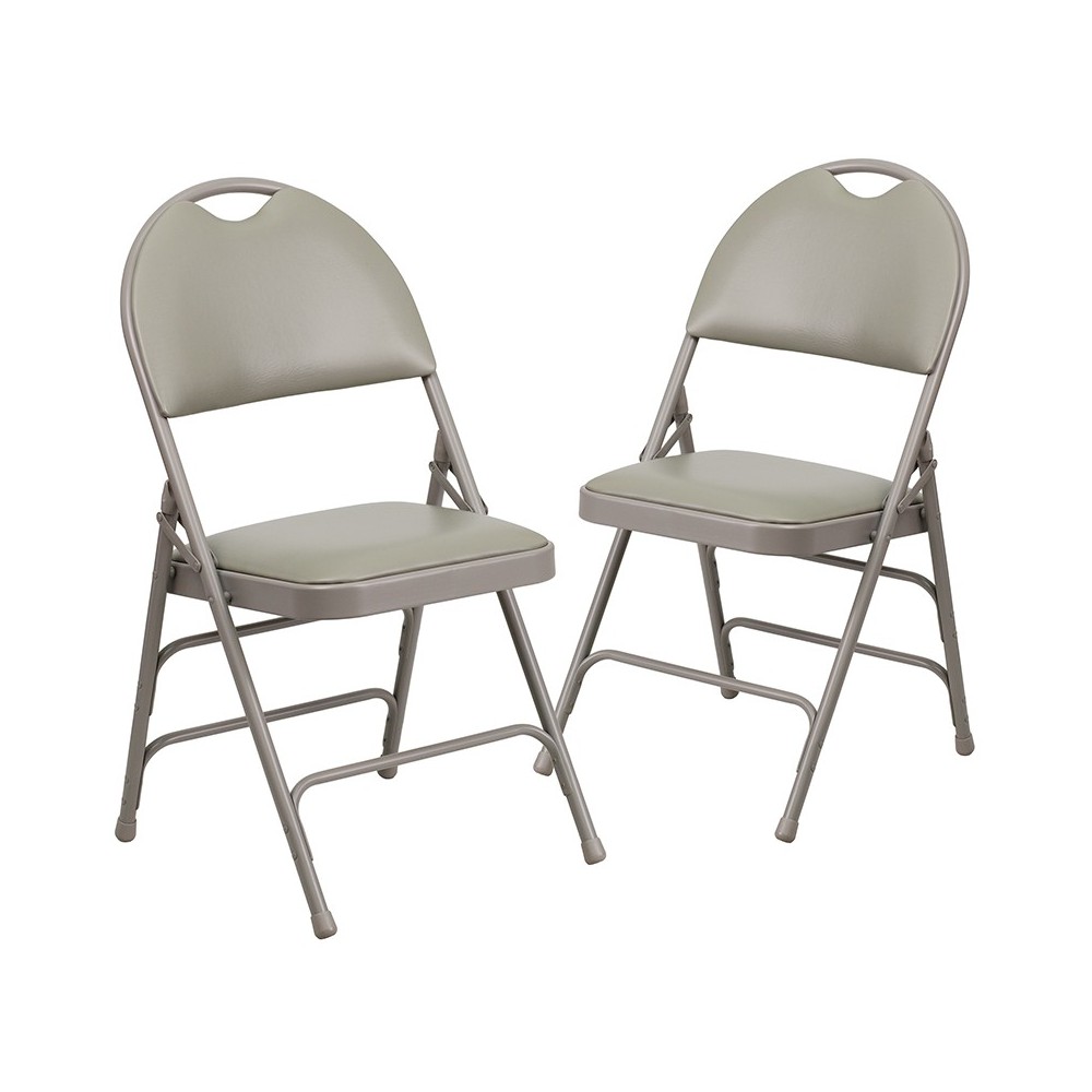 2 Pack Ultra-Premium Triple Braced Gray Vinyl Metal Folding Chair with Easy-Carry Handle