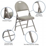 2 Pack Ultra-Premium Triple Braced Gray Vinyl Metal Folding Chair with Easy-Carry Handle