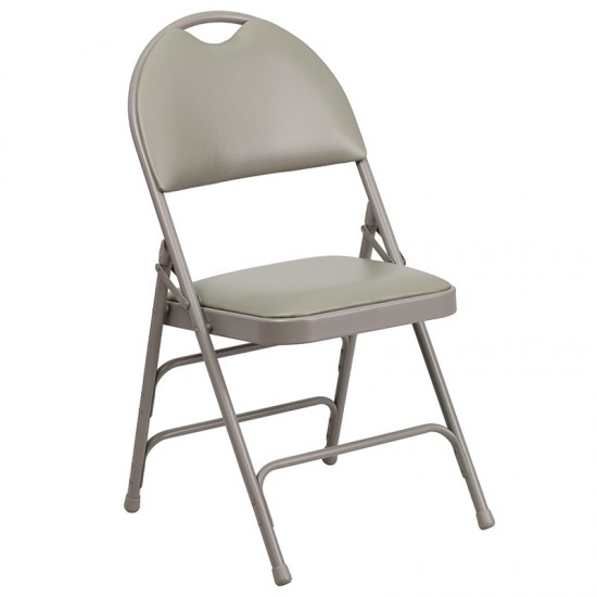 2 Pack Ultra-Premium Triple Braced Gray Vinyl Metal Folding Chair with Easy-Carry Handle