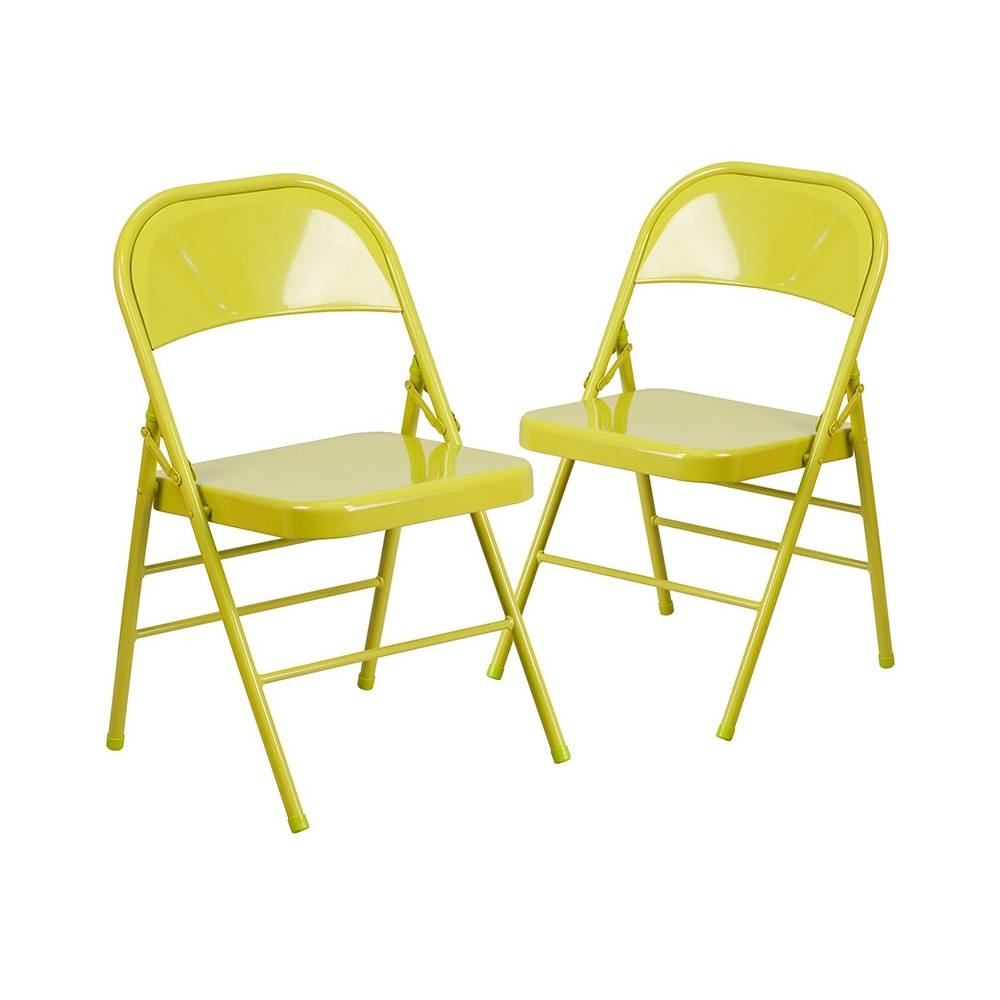 2 Pack Series Twisted Citron Triple Braced & Double Hinged Metal Folding Chair