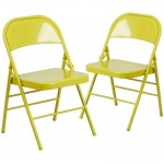 2 Pack Series Twisted Citron Triple Braced & Double Hinged Metal Folding Chair