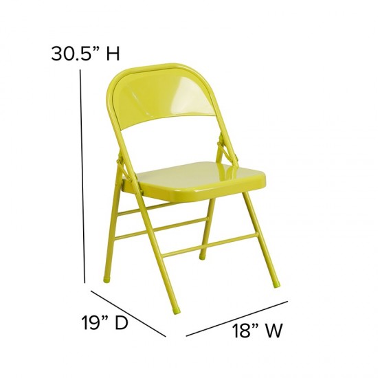 2 Pack Series Twisted Citron Triple Braced & Double Hinged Metal Folding Chair