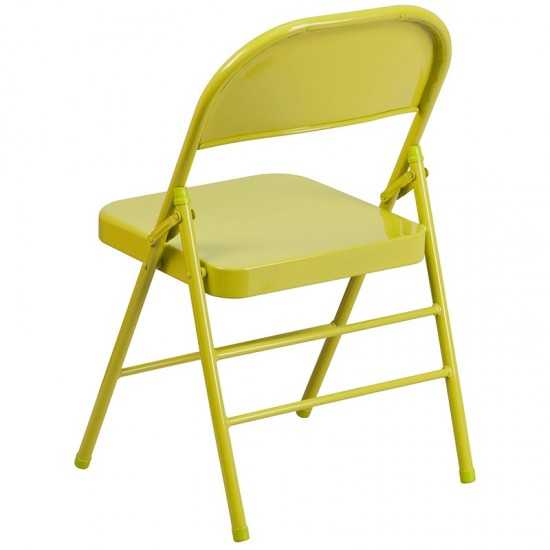 2 Pack Series Twisted Citron Triple Braced & Double Hinged Metal Folding Chair