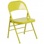 2 Pack Series Twisted Citron Triple Braced & Double Hinged Metal Folding Chair