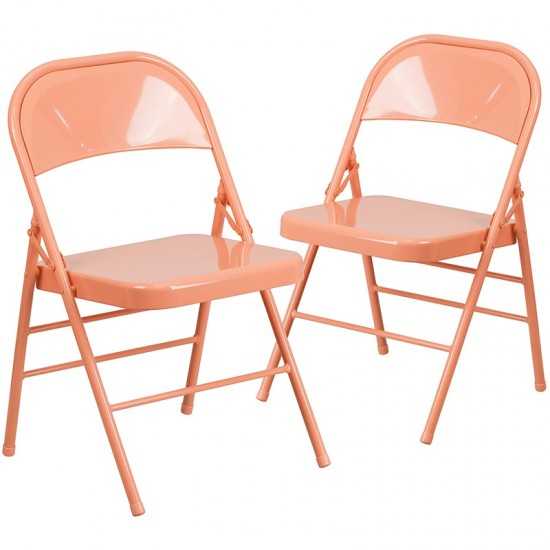 2 Pack Series Sedona Coral Triple Braced & Double Hinged Metal Folding Chair