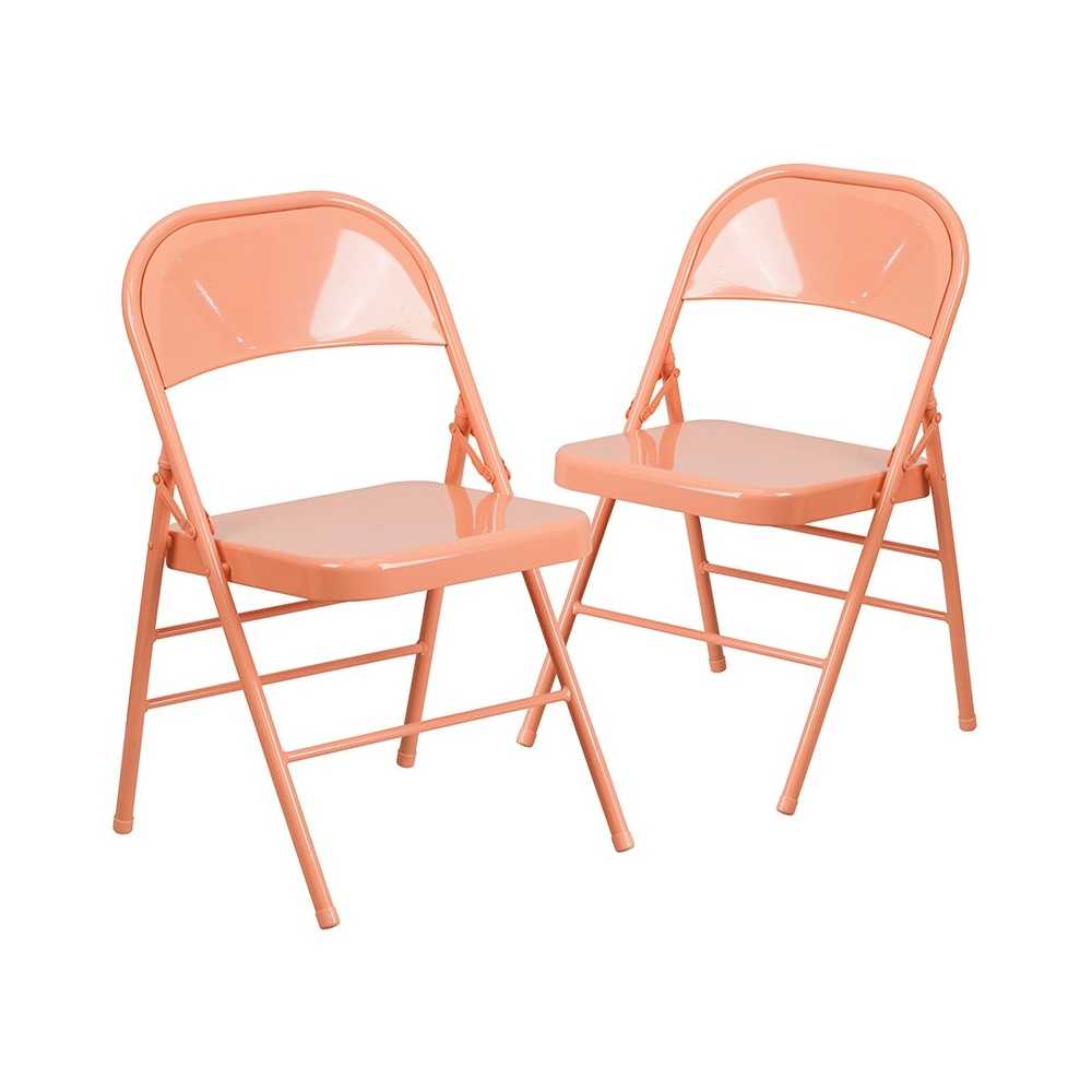 2 Pack Series Sedona Coral Triple Braced & Double Hinged Metal Folding Chair