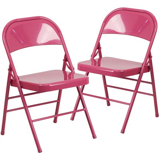 2 Pack Series Shockingly Fuchsia Triple Braced & Double Hinged Metal Folding Chair