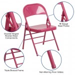 2 Pack Series Shockingly Fuchsia Triple Braced & Double Hinged Metal Folding Chair